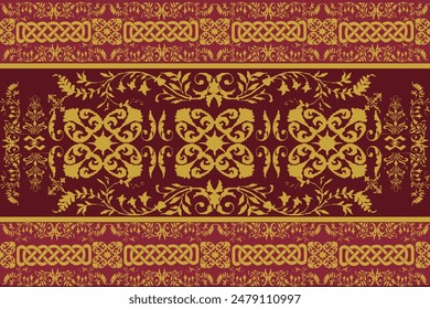 Element seamless pattern gold on red background. Abstract,vector,illustration. For texture,clothing,wrapping,decoration,carpet.