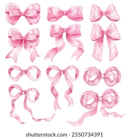 Element set of Bows Watercolor hand drawn illustration isolated on a white background