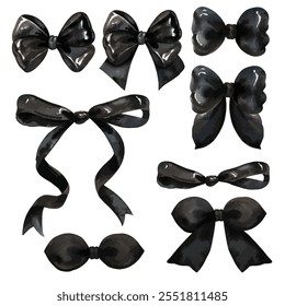 Element set of Bows Watercolor hand drawn illustration isolated on a white background