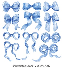 Element set of Bows Watercolor hand drawn illustration isolated on a white background