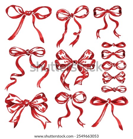 Element set of Bows Watercolor hand drawn illustration isolated on a white background
