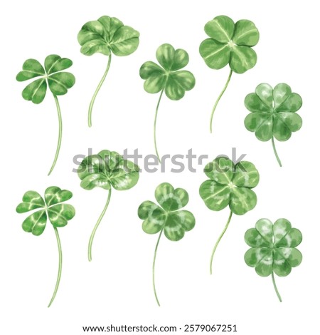 Element set of Clover leaf Watercolor hand drawn illustration isolated on a white background
