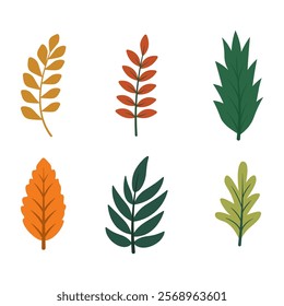 Element Set of Green Orange Leaf Leaves Foliage Natural Plant in Autumn Fall Season