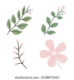 Element Set of Pink Fresh Flower Floral Florist Nature Plant