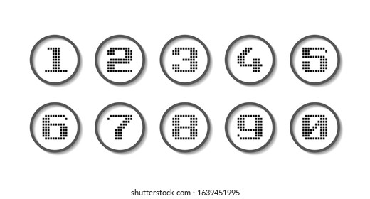 (Element) set of ten digital numbers from zero to nine in circle dark grey color , number flat design, number icon 