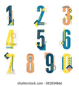 (Element) set of ten number form zero to nine, colorful number flat design