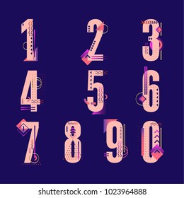 (Element) set of ten numbers form zero to nine, number flat design