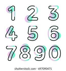 (Element) set of ten numbers form zero to nine, number flat design