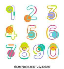 (Element) set of ten numbers form zero to nine, number flat design