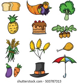 Element set thanksgiving on doodles vector art