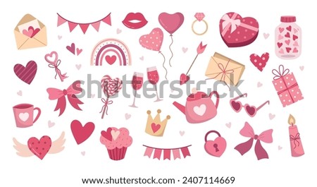 Element set for Valentine's Day, February 14 on a white background