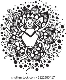 An element from the set of zodiac signs. Taurus in zentangle style