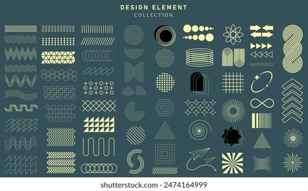 Element shape design. Geometric abstract isolated black elements, graphic line Memphis style, modern background, arrow geometry. Banner trendy decoration, dots and grid. Vector minimal illustration