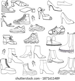 element shoes,boots - silhouette, outline. Vector illustration.