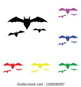 Element of silhouettes of bats in multi colored icons. Premium quality graphic design icon. Simple icon for websites, web design, mobile app, info graphics on white background