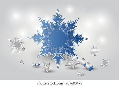 Element of silver ornaments is a great snowflake example and tinsel stars and spiral ribbons on the background