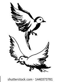 Element sketch of birds, black and white