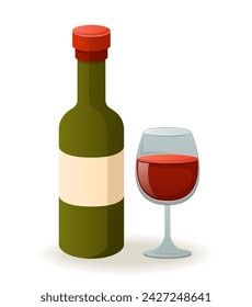 Element of Spanish cuisine. This illustration beautifully combines intricate design elements and vibrant colors to depict Spanish wine bottles in a playful cartoon style. Vector illustration.