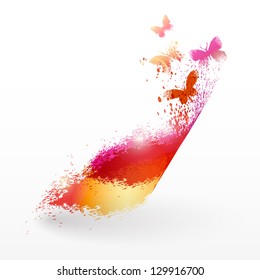 Element of splatter and butterflies. Grunge background. Vector