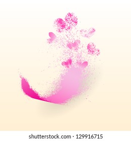 Element of splatter and hearts. Grunge background. Vector