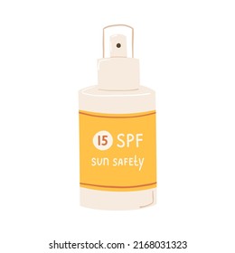 Element Spray Sunscreen With SPF 15 Isolated On White Background. Summer Sun Safety Cosmetic In Flat Style. Illustration Skin Care Ultraviolet Radiation Products. Vector