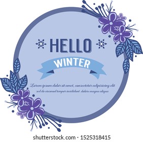 Element style of purple flower frame for template of card hello winter. Vector