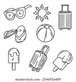 Conjunto de iconos de vacaciones de verano de elemento