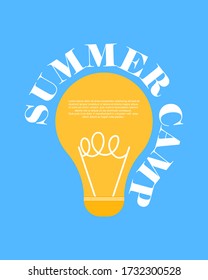 Element for summer science camp. Flat color vector illustration with words.