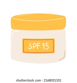 Element Sunscreen With SPF 15 Isolated On White Background. Summer Sun Safety Cosmetic In Flat Style. Illustration Skin Care Ultraviolet Radiation Products. Vector