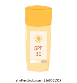 Element Sunscreen With SPF 30 Isolated On White Background. Summer Sun Safety Cosmetic In Flat Style. Illustration Skin Care Ultraviolet Radiation Products. Vector