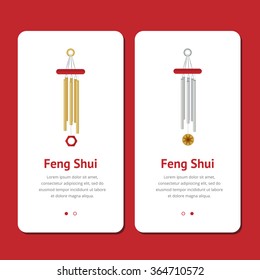 Element, symbol of feng shui in flat design:  wind chime . Web design banner, layout. Concept