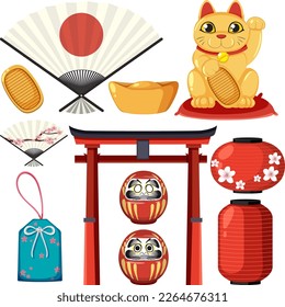 Element and symbol of Japanese culture illustration