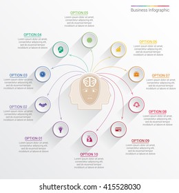 Element for template infographic business concept with ten options, parts, or processes.