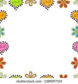 Element template. Picture in black, white and green colors. Seamless. Vector illustration. Frame doodle.