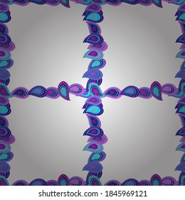 Element template. Picture in blue, violet and white colors. Frame doodle. Seamless. Vector illustration.