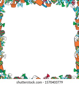 Element template. Seamless. Vector illustration. Frame doodle. Picture in white, black and orange colors.
