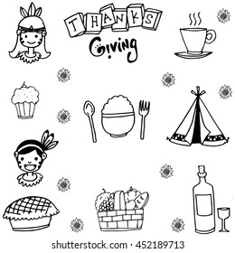 Element thanksgiving flat in doodle vector art