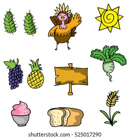 Element thanksgiving set of doodles vector illustration