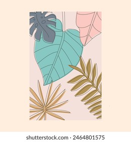 element of tropical leaves set line art logo vector symbol illustration design