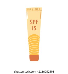 Element Tube Sunscreen With SPF 15 Isolated On White Background. Summer Sun Safety Cosmetic In Flat Style. Illustration Skin Care Ultraviolet Radiation Products. Vector