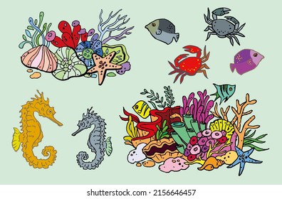 Element of under the sea art vector for card, illustration, background