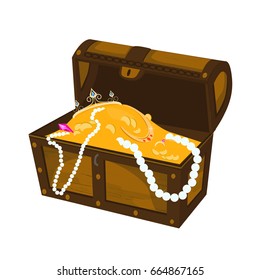 Element for user interface design of computer games. Panel element for mobile app design. Treasure chest. Open chest.