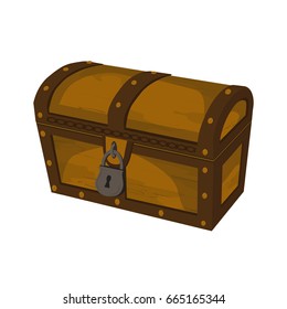 Element for user interface design of computer games. Panel element for mobile app design. Closed wooden chest.