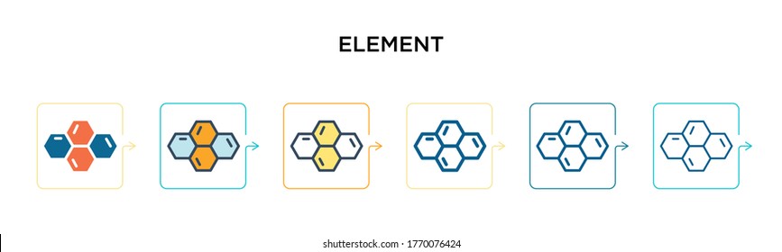 Element vector icon in 6 different modern styles. Black, two colored element icons designed in filled, outline, line and stroke style. Vector illustration can be used for web, mobile, ui
