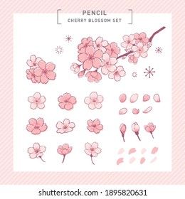 Element vector illustration set of Japanese cherry blossoms, spring flowers, and falling flowers. Can be used in combination.