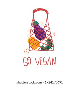 element for a vegan on an isolated background. Vegan concept. Organic concept. Postcard. Vitamins on a white background. The inscription " go vegan". Vector.