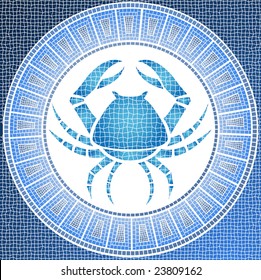 Element water: cancer zodiac sign on a mosaic