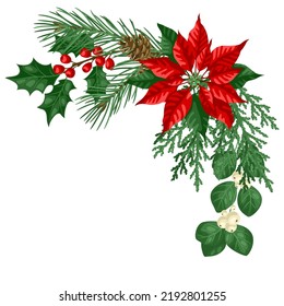 Element with winter plants. Merry Christmas and Happy New Year decoration.