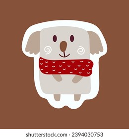 Element of winter set in cute design. The holiday spirit in this adorable Christmas dog illustration feature a colorful style that pops against a warm brown background. Vector illustration.