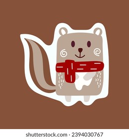 Element of winter set in cute design. Warmth and charm are showing by incorporating a cute Christmas dog illustration, its colorful style complementing the rich brown background. Vector illustration.